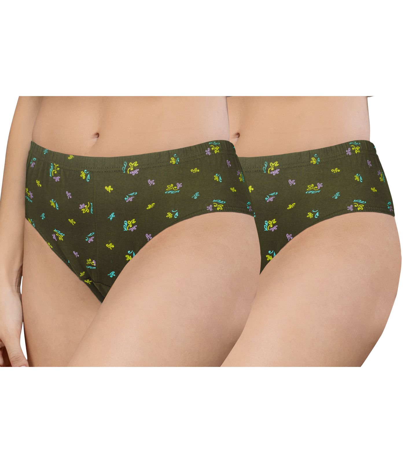 NRG Womens Cotton Assorted Colour Panties ( Pack of 2 Military Green - Military Green ) L02 Hipster