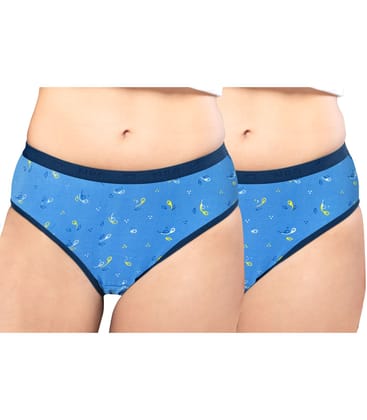 NRG Womens Cotton Assorted Colour Panties ( Pack of 2 Light Blue - Light Blue ) L05 Hipster