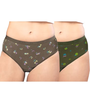 NRG Womens Cotton Assorted Colour Panties ( Pack of 2 Dark Green - Military Green ) L05 Hipster