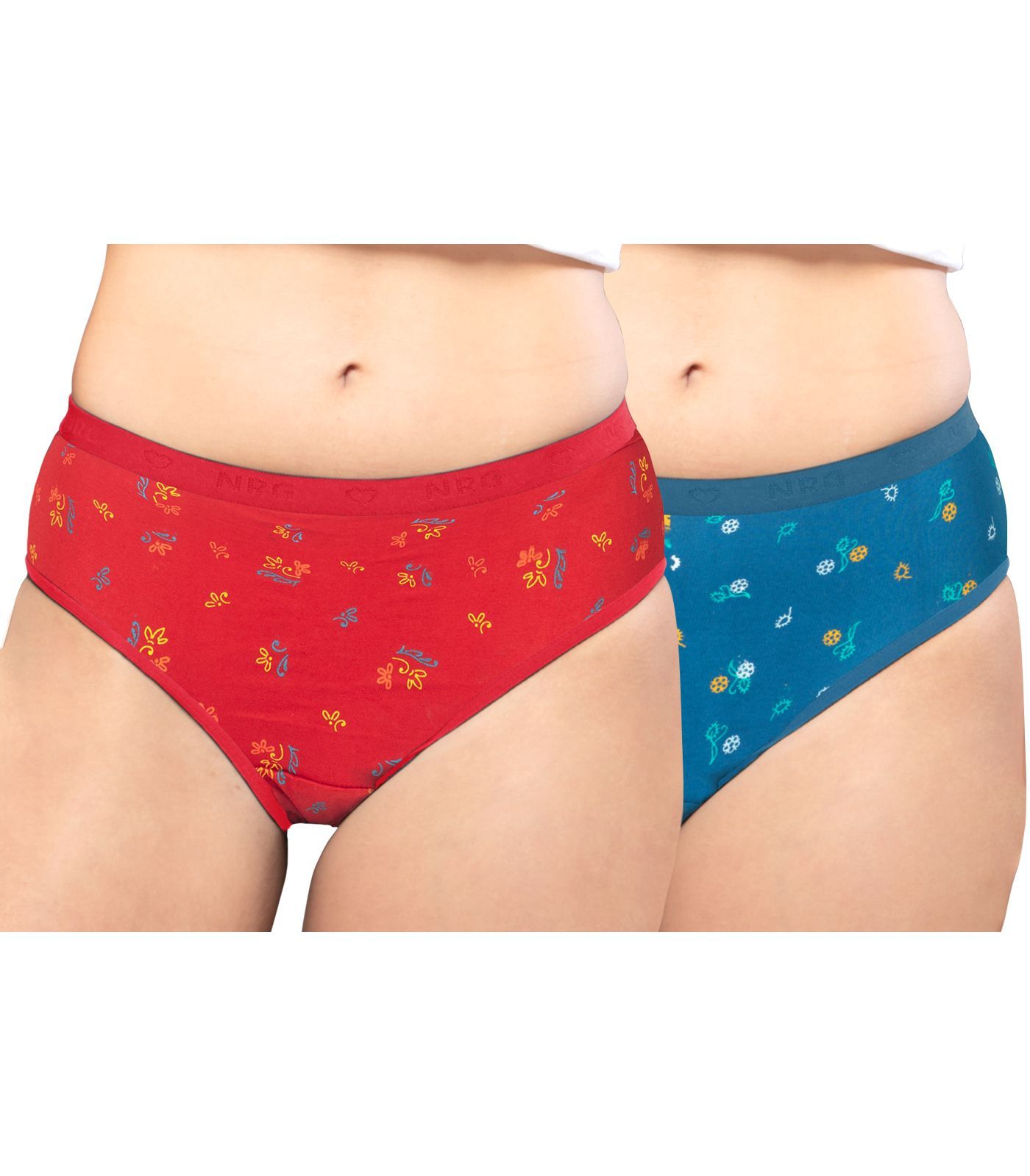 NRG Womens Cotton Assorted Colour Panties ( Pack of 2 Red - Turquoise ) L05 Hipster
