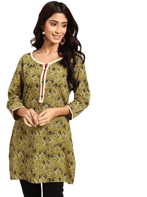 Phagun Floral Print Women Wear 3/4 Sleeve Casual Top Short Cotton Kurti  Clothing - Walmart.com