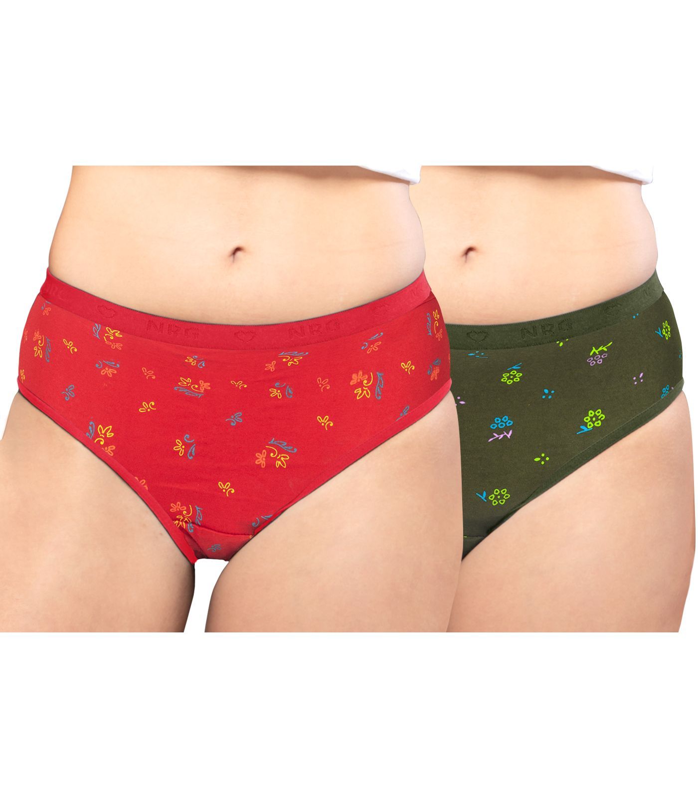 NRG Womens Cotton Assorted Colour Panties ( Pack of 2 Red - Military Green ) L05 Hipster