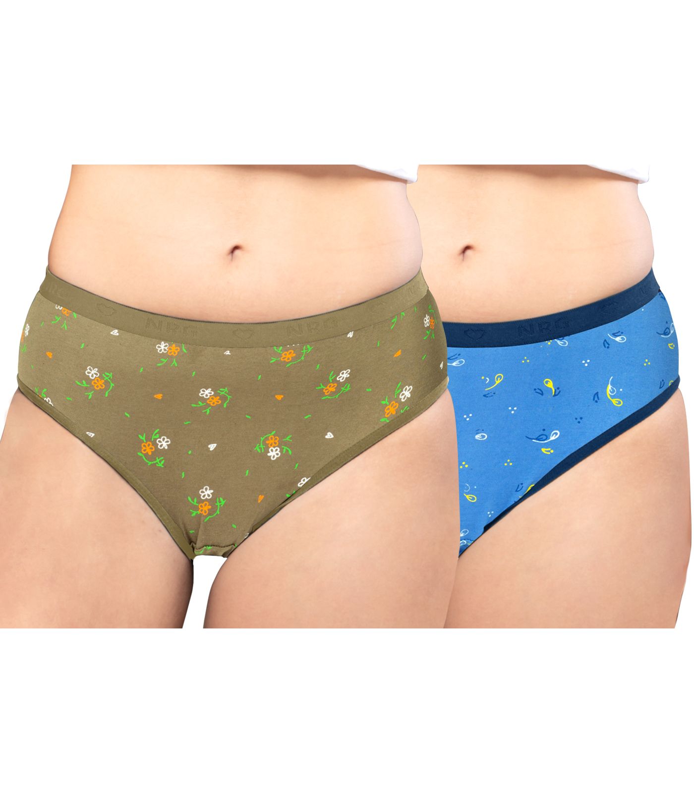 NRG Womens Cotton Assorted Colour Panties ( Pack of 2 Light Green - Light Blue ) L05 Hipster