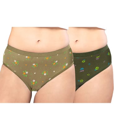 NRG Womens Cotton Assorted Colour Panties ( Pack of 2 Light Green - Military Green ) L05 Hipster