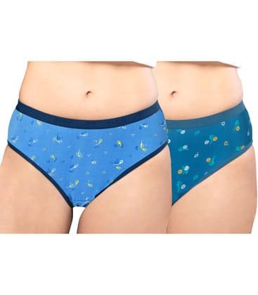 NRG Womens Cotton Assorted Colour Panties ( Pack of 2 Light Blue - Turquoise ) L05 Hipster