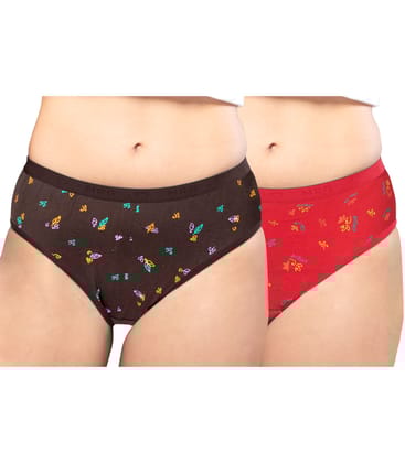 NRG Womens Cotton Assorted Colour Panties ( Pack of 2 Coffee Brown - Red ) L05 Hipster