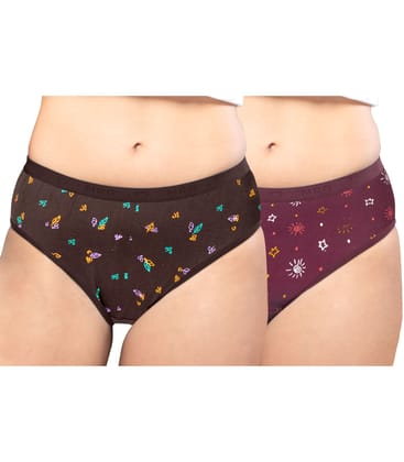 NRG Womens Cotton Assorted Colour Panties ( Pack of 2 Coffee Brown - Maroon ) L05 Hipster