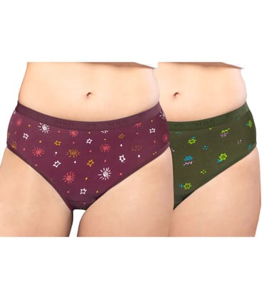 NRG Womens Cotton Assorted Colour Panties ( Pack of 2 Maroon - Military Green ) L05 Hipster