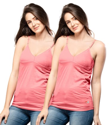 NRG Womens Cotton Assorted Colour Bra Slips ( Pack of 2 Peach - Peach ) L14 Camisole
