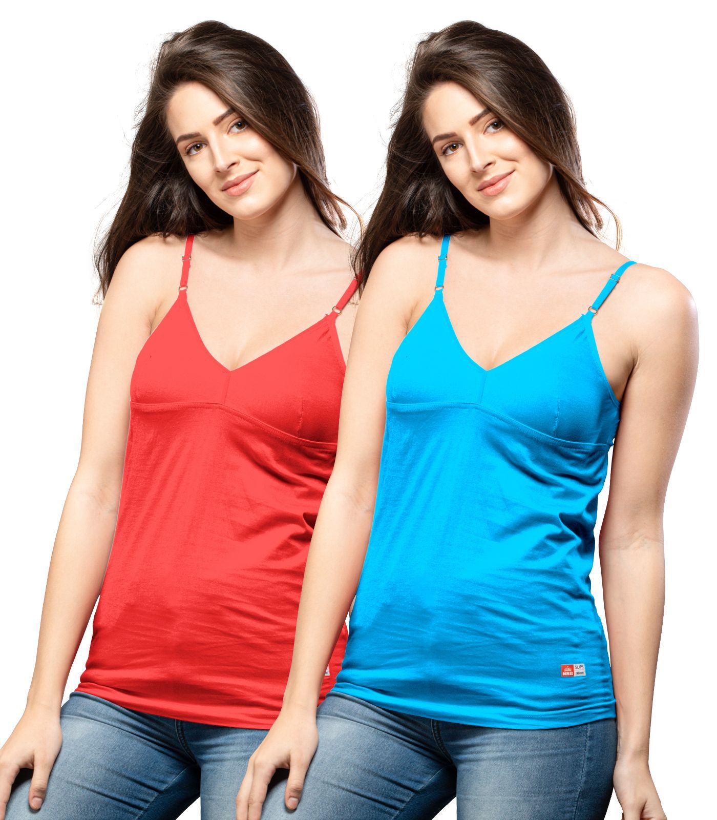 NRG Womens Cotton Assorted Colour Bra Slips ( Pack of 2 Red - Light Blue ) L14 Camisole
