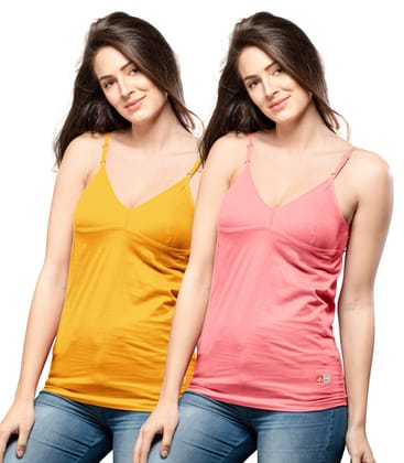 NRG Womens Cotton Assorted Colour Bra Slips ( Pack of 2 Orange - Peach ) L14 Camisole
