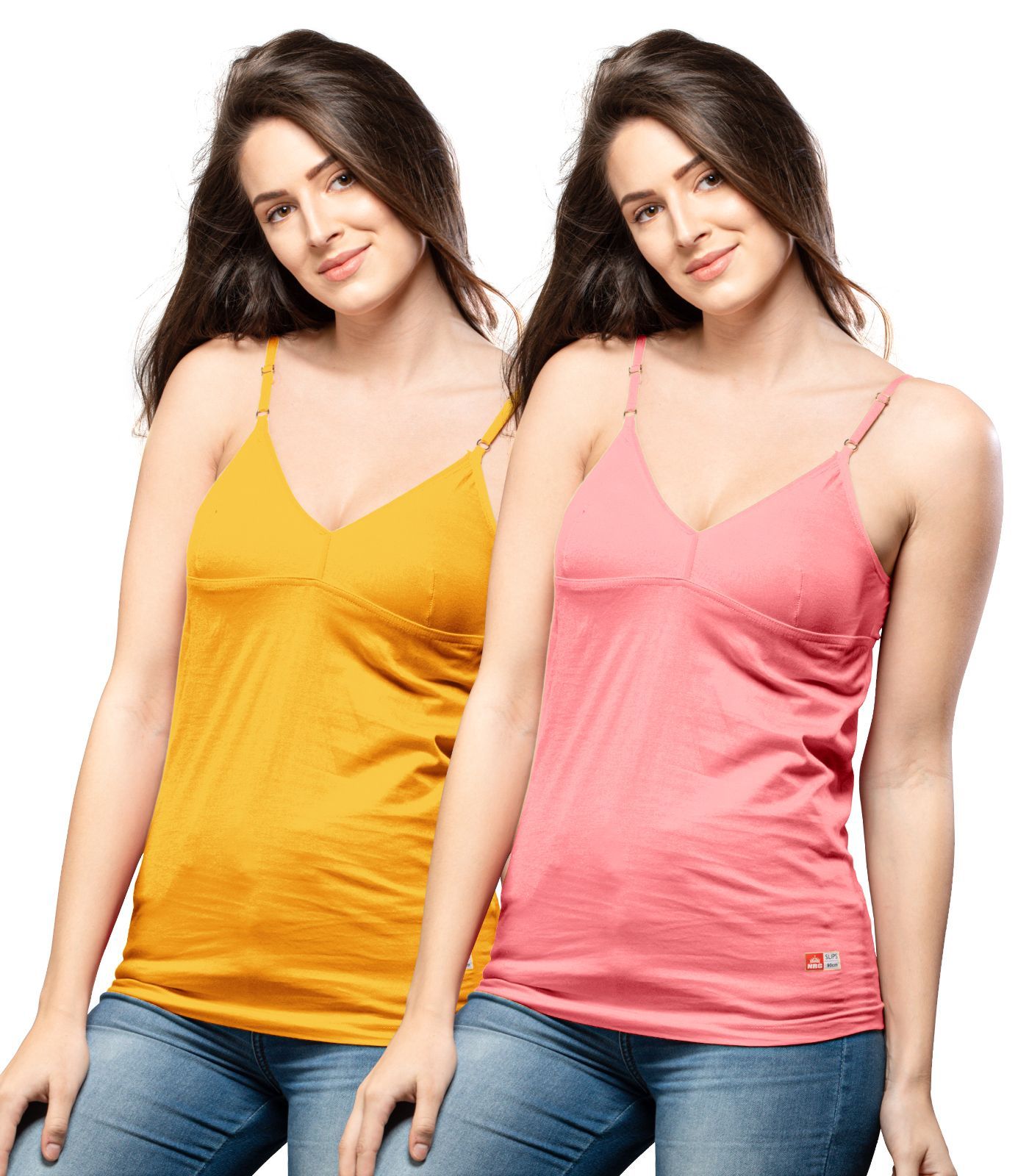 NRG Womens Cotton Assorted Colour Bra Slips ( Pack of 2 Orange - Peach ) L14 Camisole