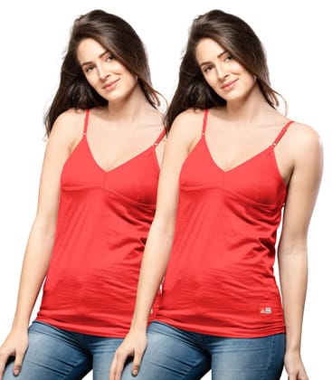 NRG Womens Cotton Assorted Colour Bra Slips ( Pack of 2 Red - Red ) L14 Camisole