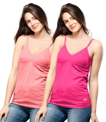 NRG Womens Cotton Assorted Colour Bra Slips ( Pack of 2 Peach - Pink ) L14 Camisole