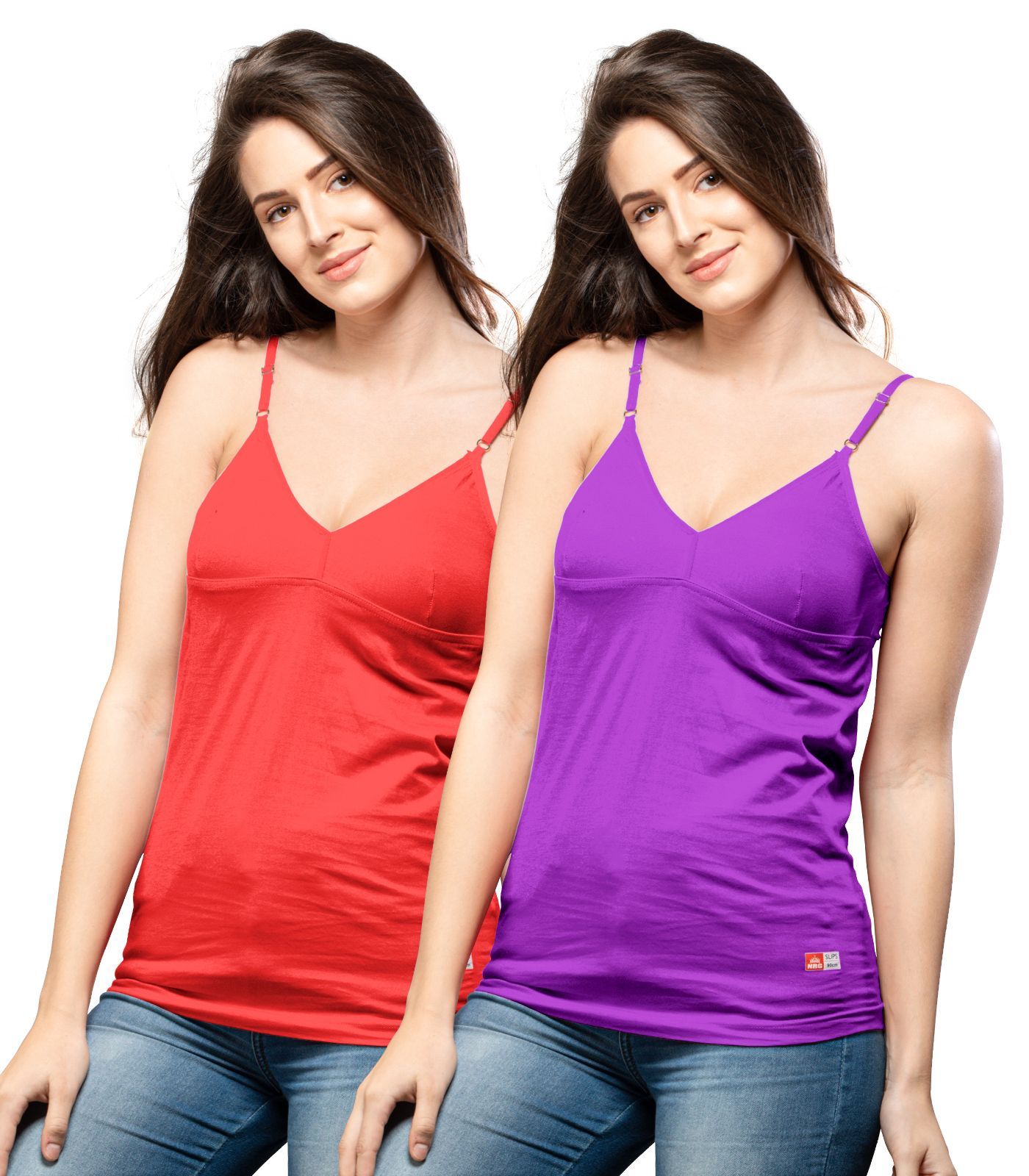 NRG Womens Cotton Assorted Colour Bra Slips ( Pack of 2 Red - Purple ) L14 Camisole