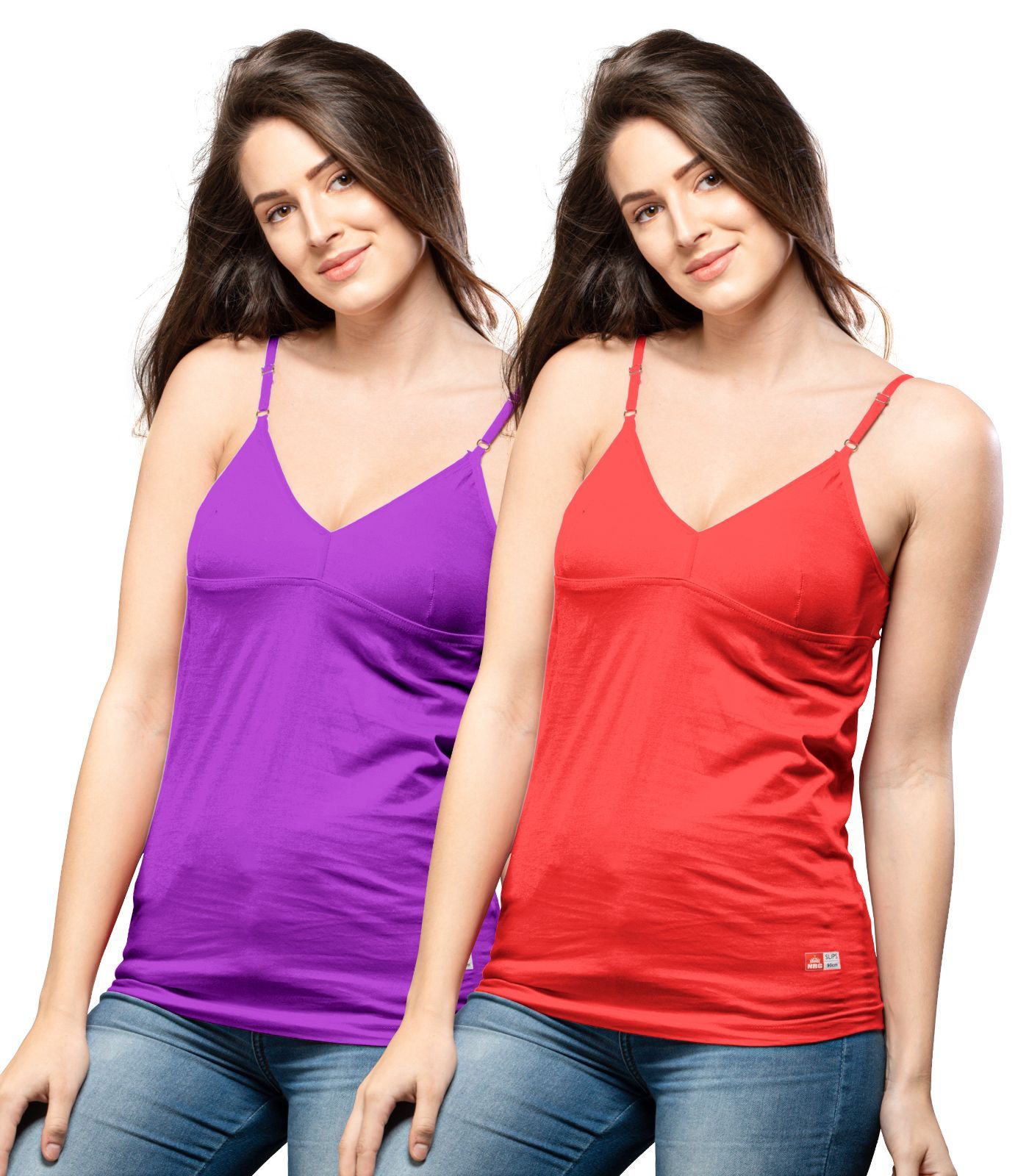NRG Womens Cotton Assorted Colour Bra Slips ( Pack of 2 Purple - Red ) L14 Camisole