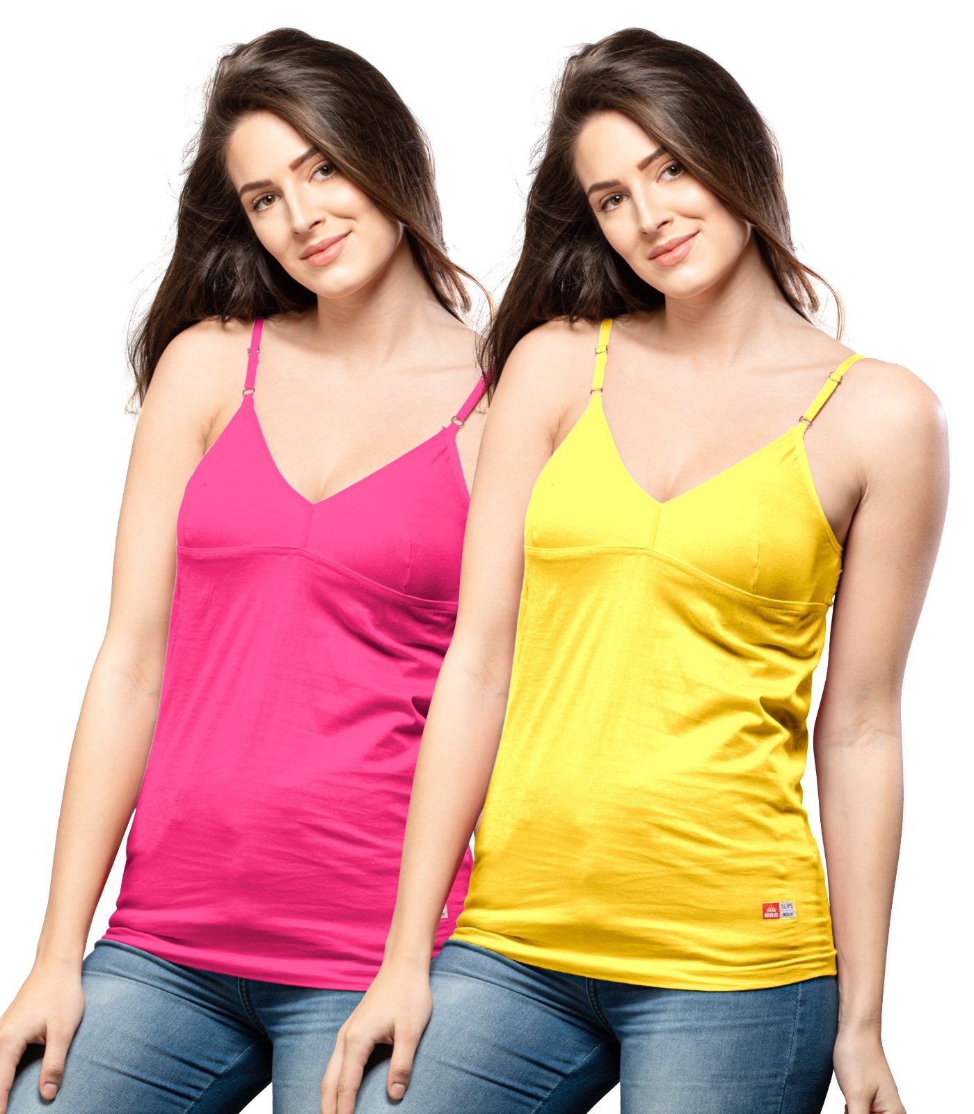 NRG Womens Cotton Assorted Colour Bra Slips ( Pack of 2 Pink - Yellow ) L14 Camisole
