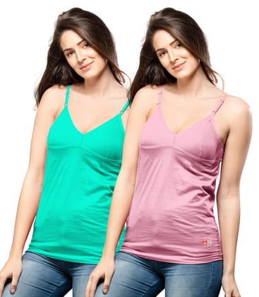 NRG Womens Cotton Assorted Colour Bra Slips ( Pack of 2 Mint Green - Pastol Pink ) L14 Camisole