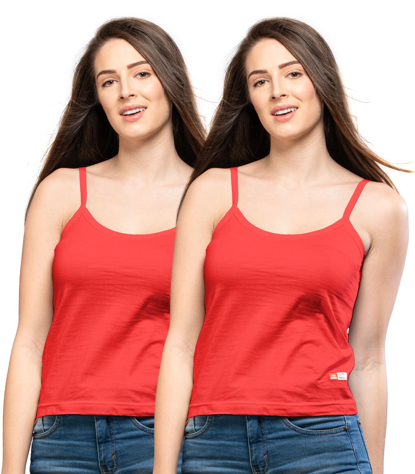 NRG Womens Cotton Assorted Colour Folding Slips ( Pack of 2 Red - Red ) L11 Camisole