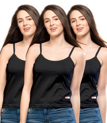 NRG Womens Cotton Assorted Colour Folding Slips ( Pack of 3 Black - Black - Black ) L11 Camisole