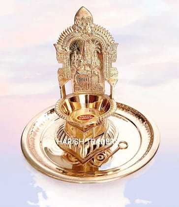 NAAYAGI ® - Kanchipuram KAMAKSHI VILAKKU / DEEPAM / Diya - Pure Brass Made - 7 INCH HIGH WITH Thick Brass plate and an pin