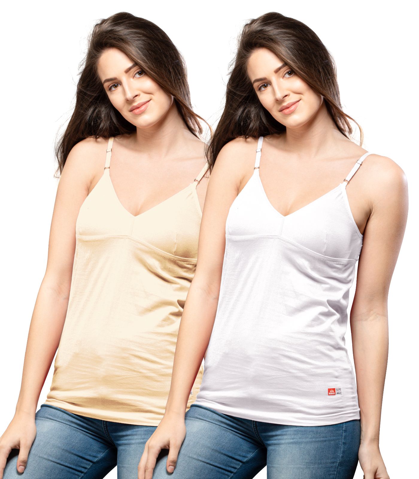 NRG Womens Cotton Assorted Colour Bra Slips ( Pack of 2 Skin - White ) L14  Camisole