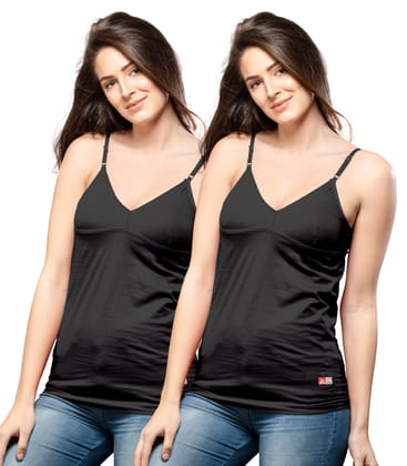 NRG Womens Cotton Assorted Colour Bra Slips ( Pack of 2 Black - Black ) L14 Camisole