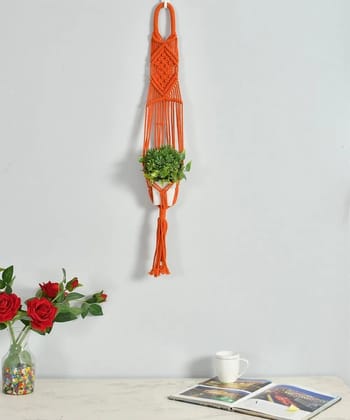 Macrame Plant Hanger, Crisscross, Orange, 1 piece