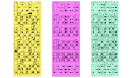 Pattern Tambola Housie Ticket Loose Sheets, emoji, casino, social network (3 designs), 300 Sheets, 1800 tickets