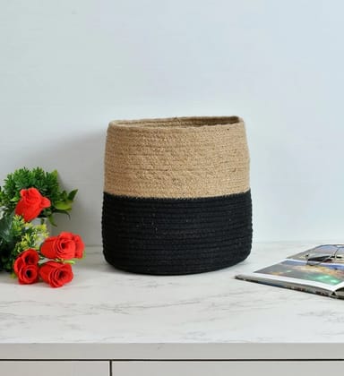 Jute Basket | Black Bottom | 12x12x12 Inches | Pack of 1
