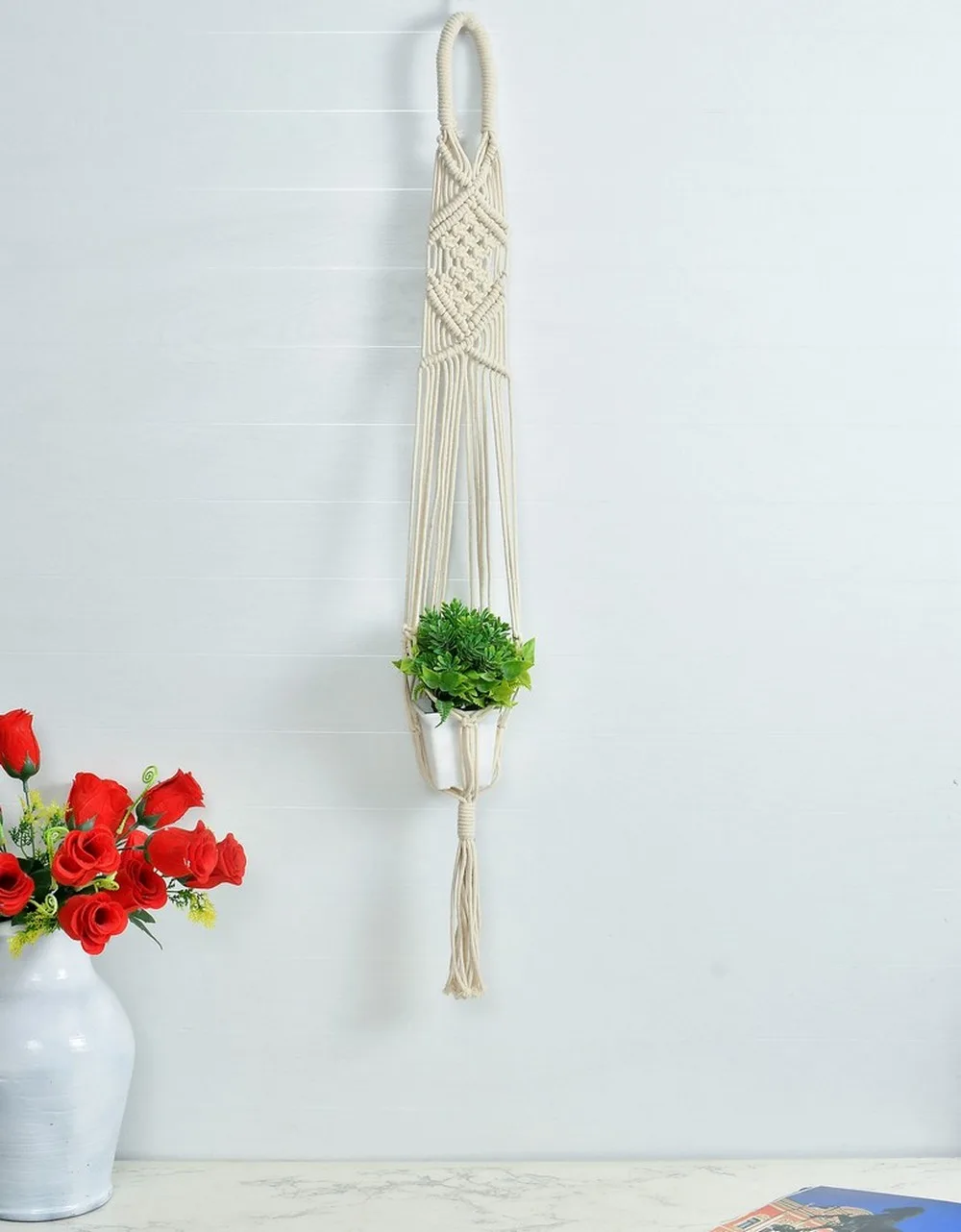 Macrame Plant Hanger | Designer | White | Criss Cross | Pack of 1