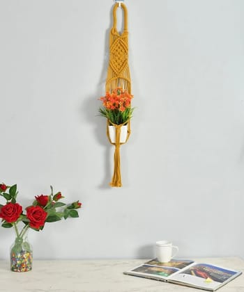 Macrame Plant Hanger, Crisscross, Yellow, 1 piece