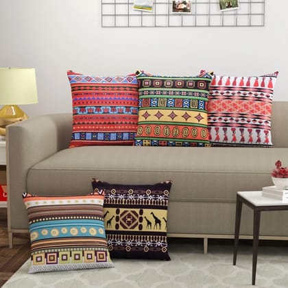 Abstract Print Cushion Cover Jute Square | 16x16 | Set of 5