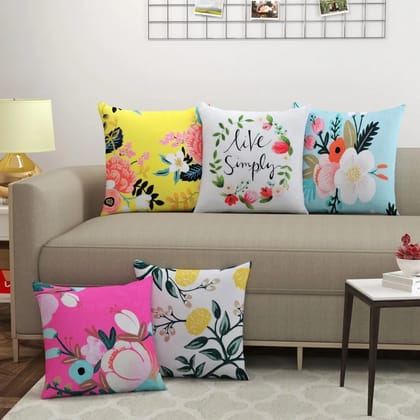 Floral Cushion Cover, Live Simply, Superior Roto back | 16x16 Inches, Set of 5