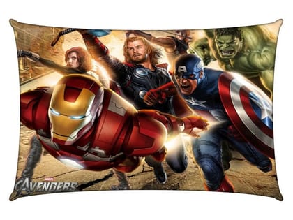 Avengers Superhero Cartoon Kids Pillow Cover, Brown, 18x12 Inches