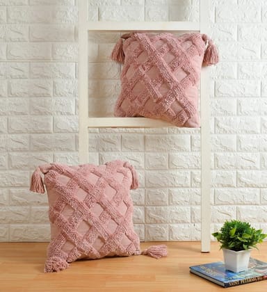 Criss Cross Tufted Cushion Cover, Pink, 16x16 inches