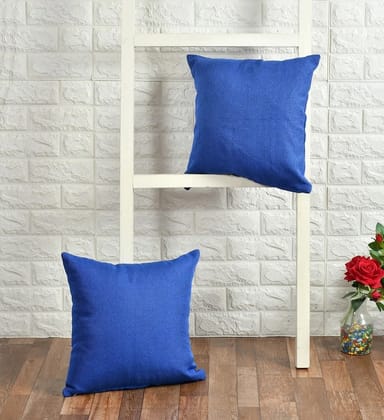 Jute Plain Cushion Cover, 16 inches, Bright Blue, Pack of 2