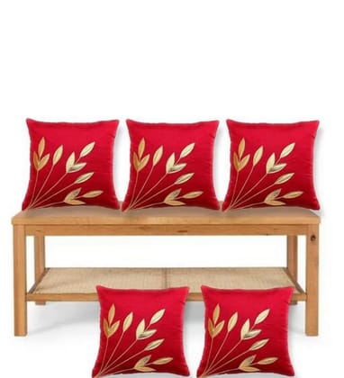Leaf Cushion Cover, Dupion, Red, Set of 5, 16x16