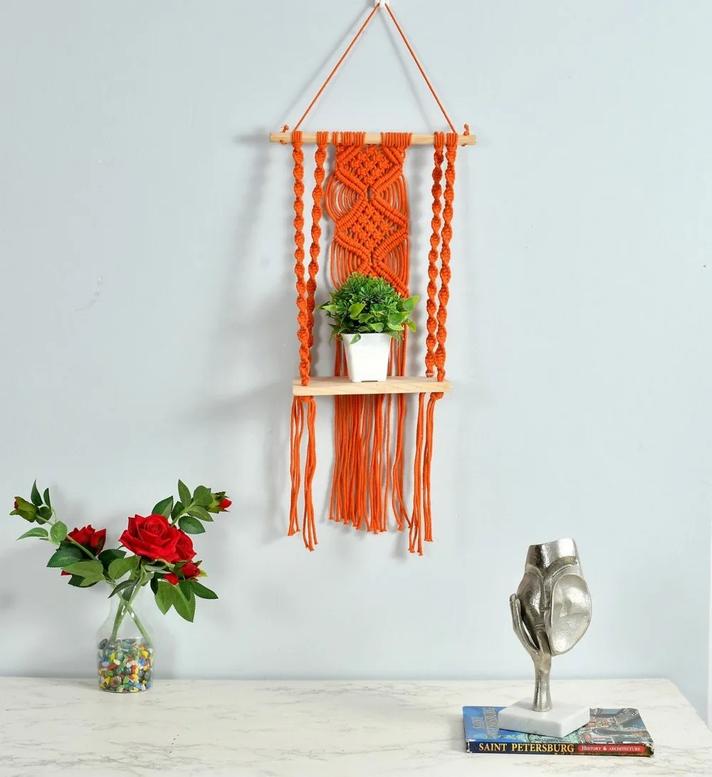 Wall hanging shelf curvy double lane, 10x16 inches, orange