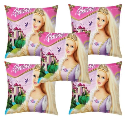Kids Cartoon Barbie Jute printed cushion cover set