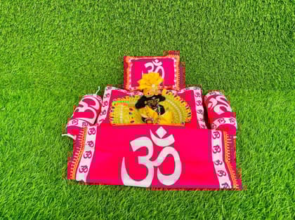 Aum Text Printed Laddu Gopal Bedset, 5 pieces, Pink