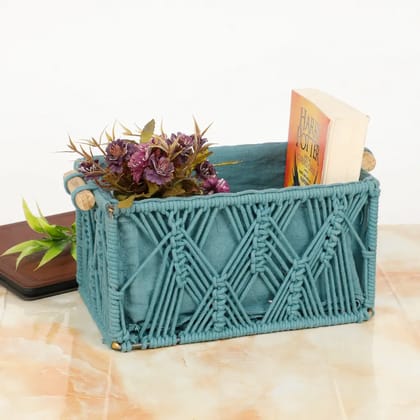 Macrame Wireframe Shelf Basket, Blue, knots, lanes, Small, 10x6x5.5