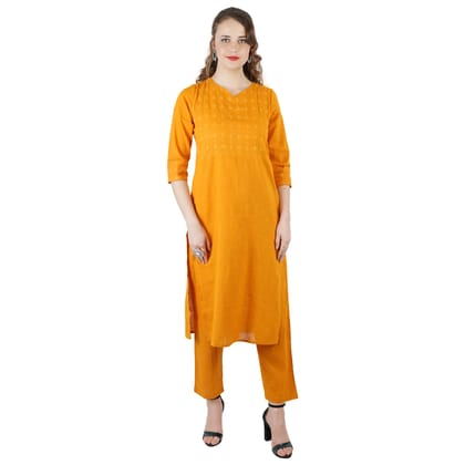 Yellow Hand Embroidered Cotton Kurti Pant Set Yellow Hand Embroidered Cotton Kurti Pant Set