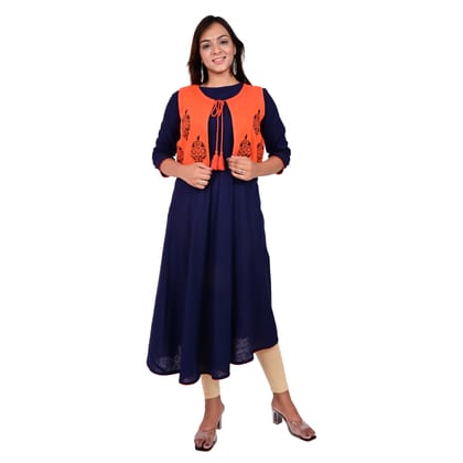 Tribes India Blue Orange Printed Kurti Shrug Set Tribes India Blue Orange Printed Kurti Shrug Set