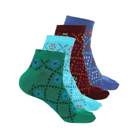 Kolor Fusion Women Ankle Length Bandhani Design Cotton Thumb Socks (Pack of 4)