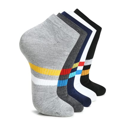 Kolor Fusion Men & Women Striped Low Cut Cotton Ankle Length Sneaker Socks (Pack Of 5)