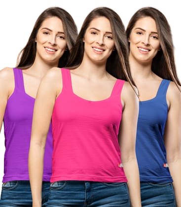 NRG Womens Cotton Assorted Colour Tank Top Half Slips ( Pack of 3 Purple - Pink - Dark Blue ) L12 Camisole