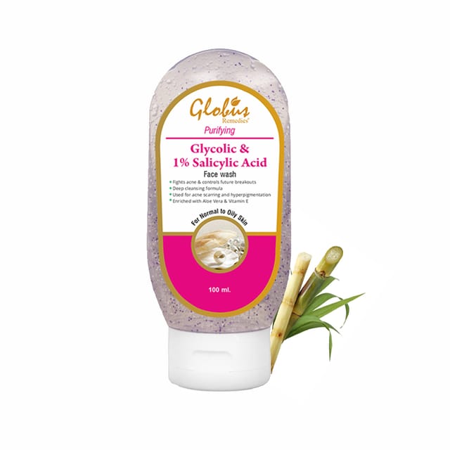 Globus Remedies Anti Acne Glycolic 1 Salicylic Acid Face wash For Oily Acne Prone Skin 100 ml