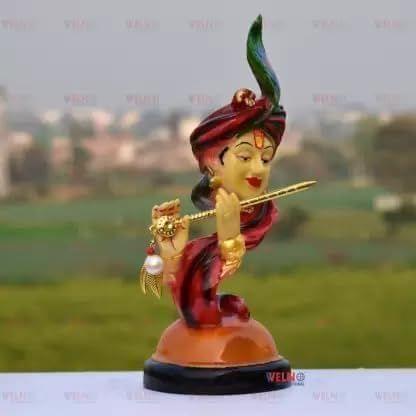 Veeradhyaenterprises Face Krishna Statue with Murli Finish, Krishna Ji Murti Decorative Showpiece