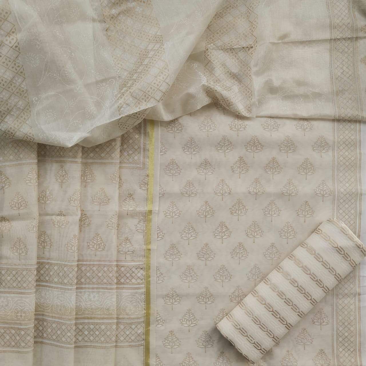 Elegant Block Print Chanderi Silk Suit set (CHA318)